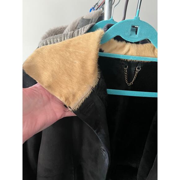 Vintage Abito Penny Lane Boho Coat Black Suede Calf Hair Trim Sz L -Fits M $810 - Picture 10 of 16